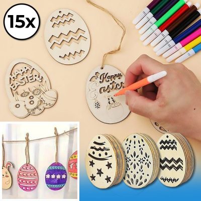 Πασχαλινά ξύλινα αυγά (15τμχ) | EGGNAMENTIFY